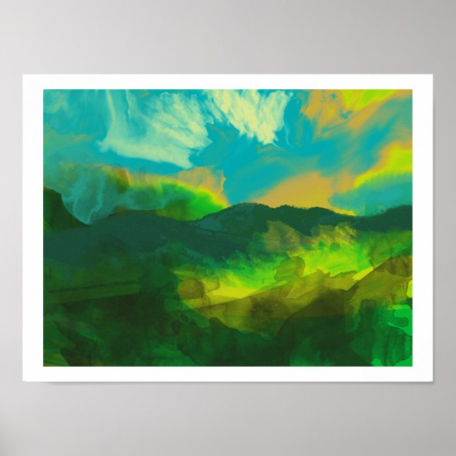 solnedgång över bergen poster (Framsidan)