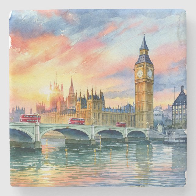Solnedgång över Big Ben och Westminster Bridge Stenunderlägg (Framsidan)