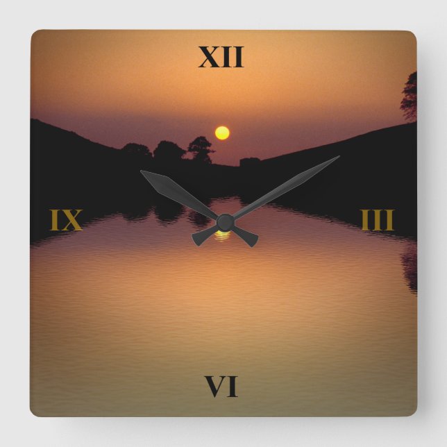 Solnedgång över Bruton Sjö Fyrkantig Klocka (Framsida)