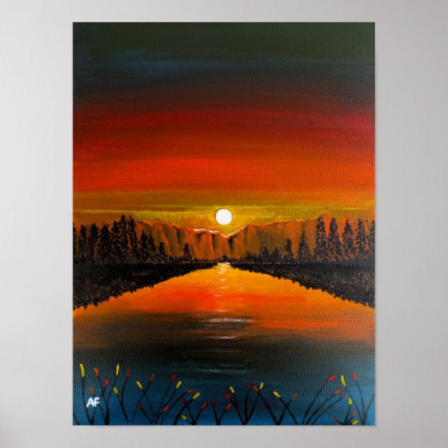Solnedgång över Canyon Lake Målning av Alfred Fox Poster (Framsidan)