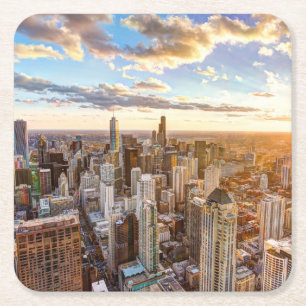 Solnedgång över Chicago Underlägg Papper Kvadrat