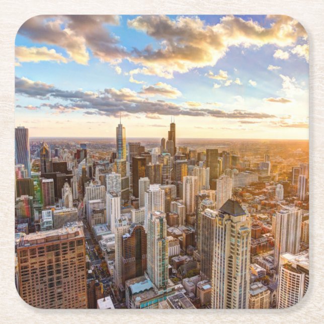 Solnedgång över Chicago Underlägg Papper Kvadrat (Framsidan)