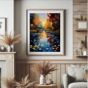 Solnedgång över damintryck fototryck