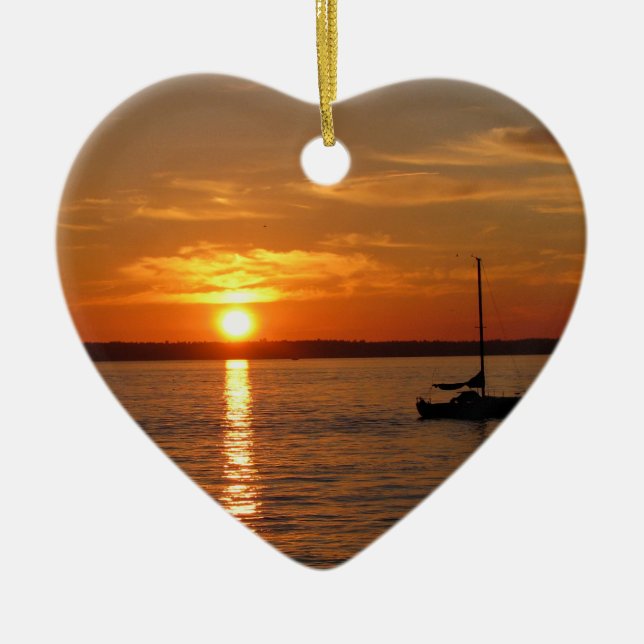 Solnedgång över den Lummi ön Julgransprydnad Keramik (Framsidan)