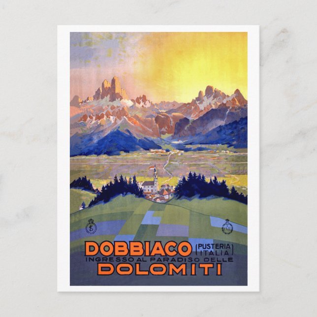 Solnedgång över Dobbiacho, Dolomiterna, Italien Vykort (Framsida)