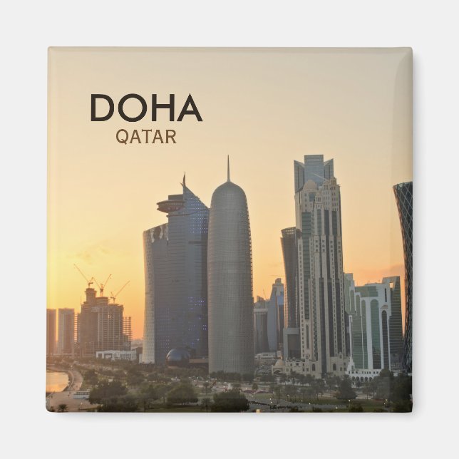 Solnedgång över Doha, Qatar kvadrattextmagnet Magnet (Framsidan)