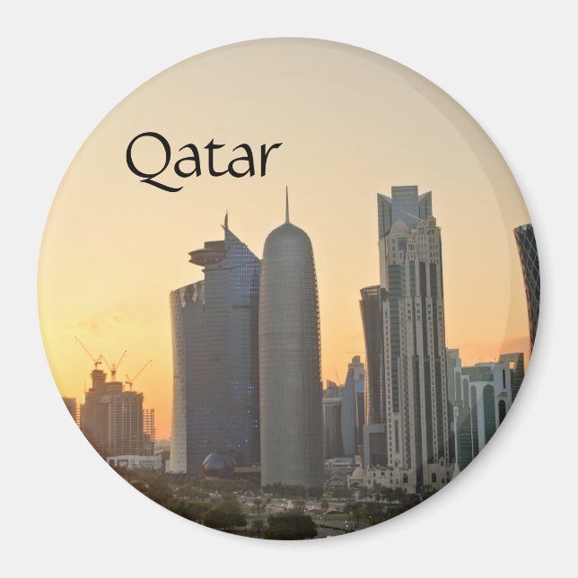 Solnedgång över Doha, Qatar-magnet med text Magnet (Framsidan)