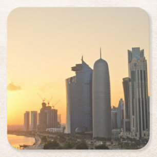 Solnedgång över Doha, qatarisk kustfartyg Underlägg Papper Kvadrat