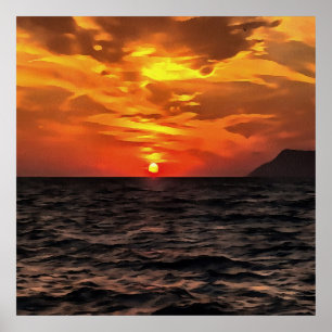 Solnedgång över Egeiska havets landskapsmålning Poster