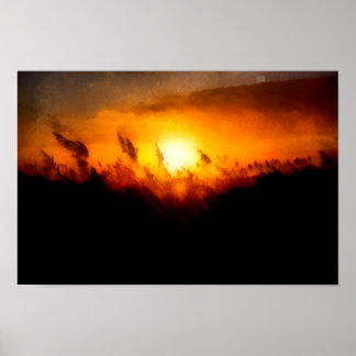 Solnedgång över ett kornfält | Tryckmålning Poster
