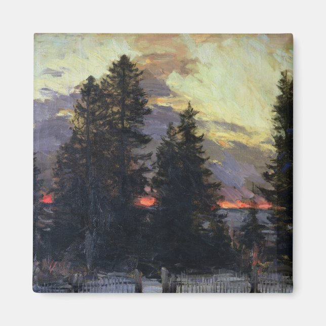 Solnedgång över ett vinterlandskap, 1902 magnet (Framsidan)