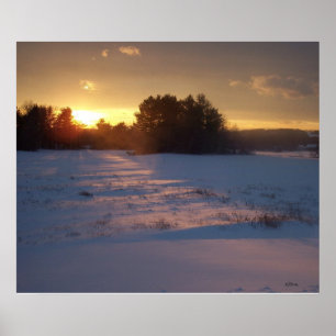 Solnedgång över fält poster
