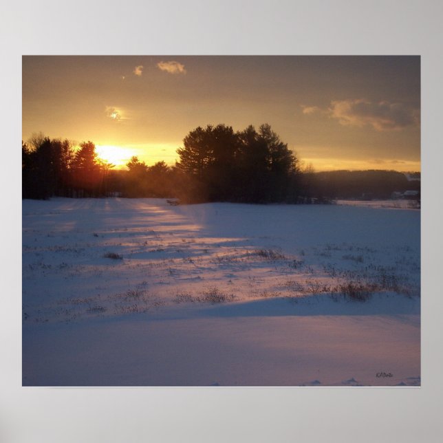 Solnedgång över fält poster (Framsidan)