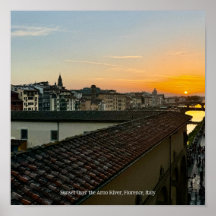 Solnedgång över floden Arno, Florens Italien Poste