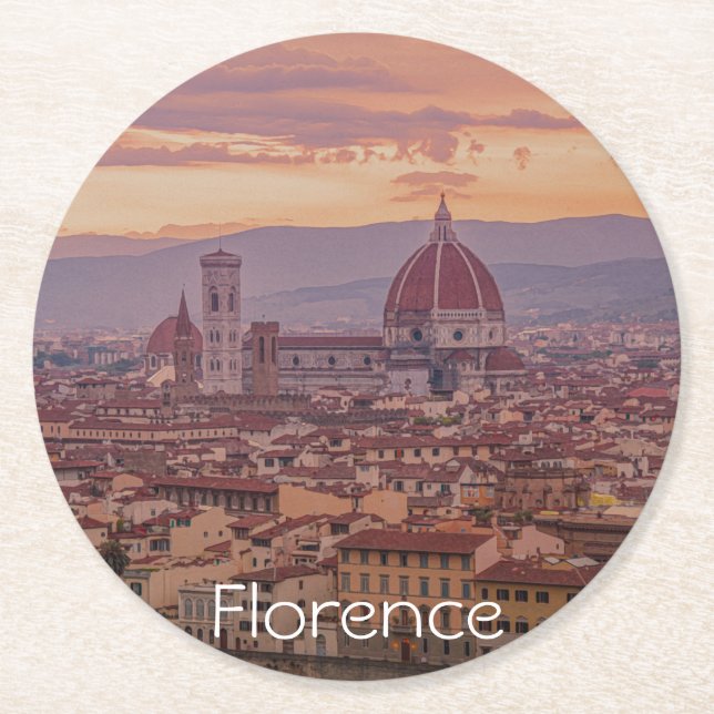 Solnedgång över Florens, Italien Underlägg Papper Rund (Framsidan)