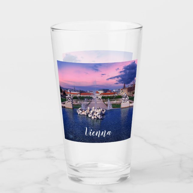 Solnedgång över fontän i Wien Glaskopp (Framsida)