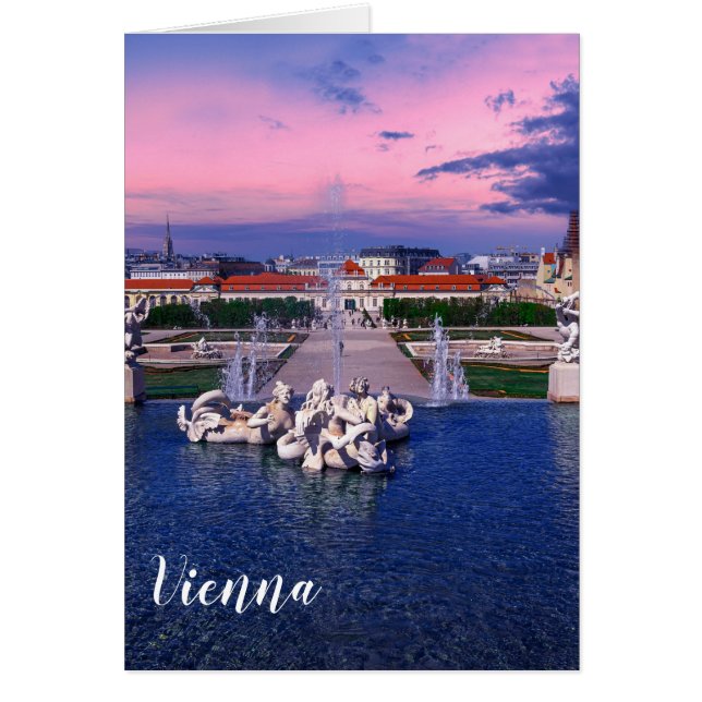 Solnedgång över fontän i Wien Hälsningskort (Framsidan)