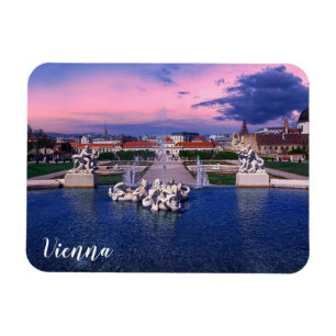 Solnedgång över fontän i Wien Magnet