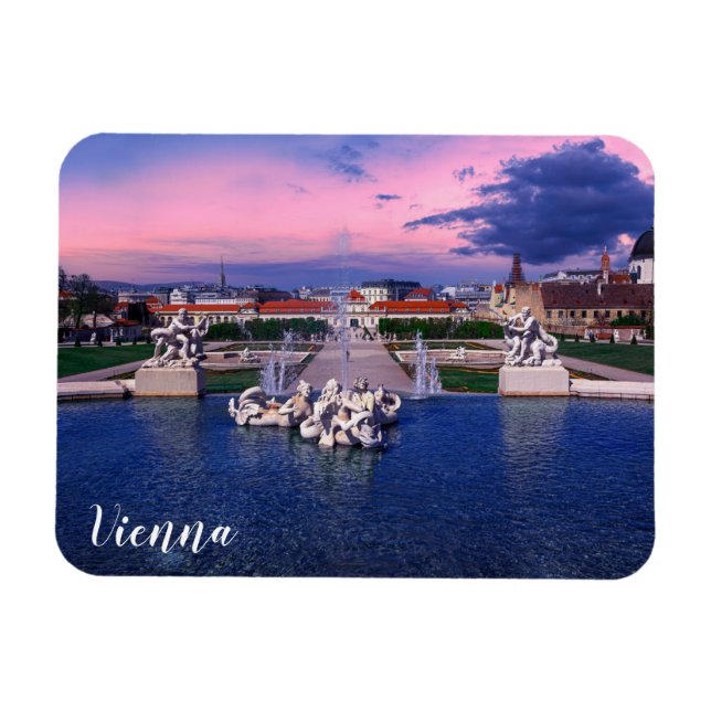 Solnedgång över fontän i Wien Magnet (Horisontell)