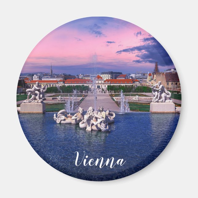 Solnedgång över fontän i Wien Magnet (Framsidan)