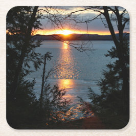 Solnedgång över Forest Sjö Papper Underlägg