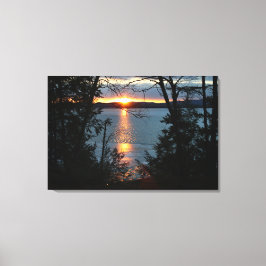 Solnedgång över Forest Sjö Wrapped Canvas Art