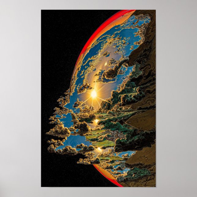 Solnedgång över främmande planet C Poster (Framsidan)