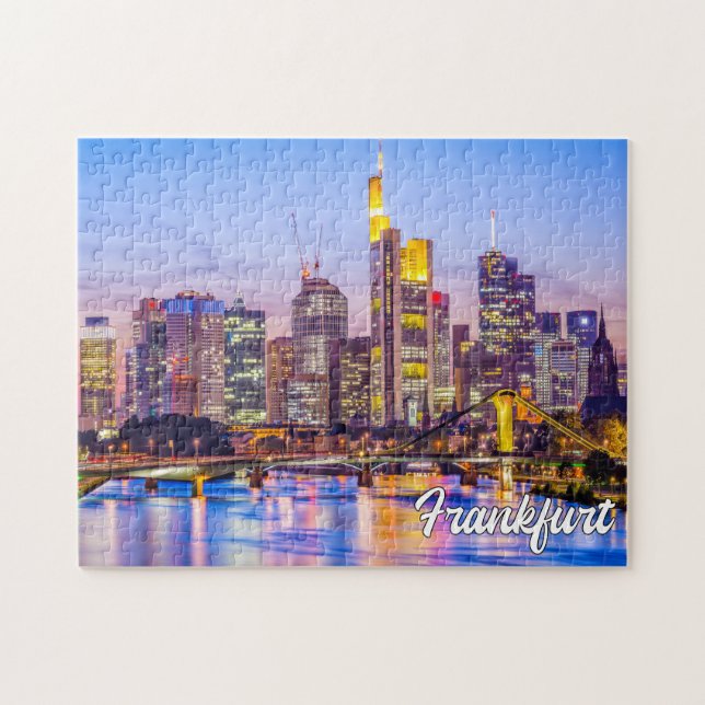Solnedgång över Frankfurt, Tyskland Pussel (Horisontell)