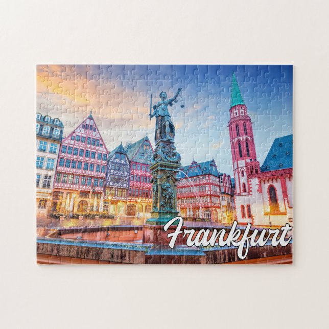 Solnedgång över Frankfurt, Tyskland Pussel (Horisontell)