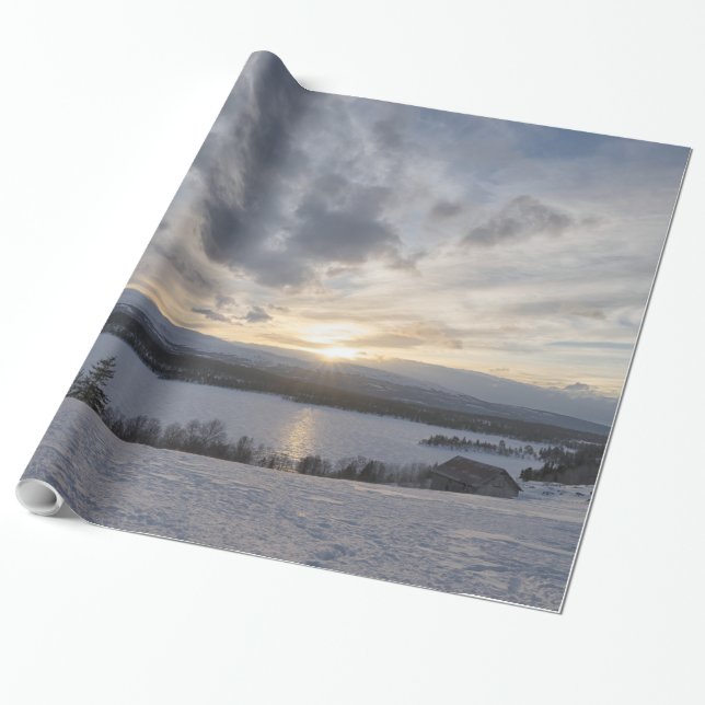 Solnedgång över fryst sjö presentpapper (Utrullad)