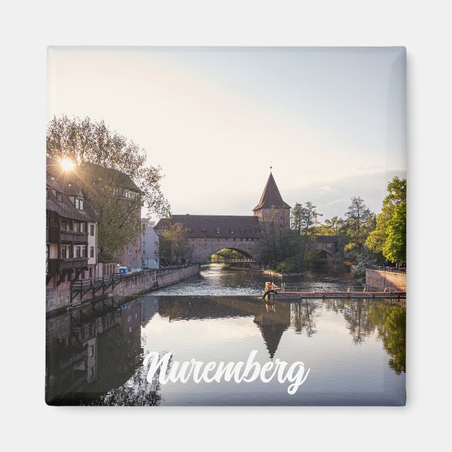 Solnedgång över gammal medeltida bro i Nürnberg Magnet (Framsidan)