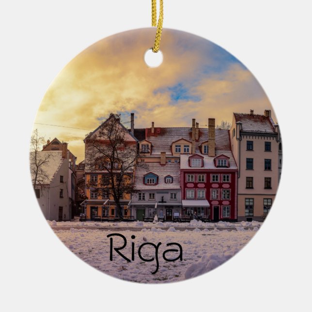 Solnedgång över gatan i Riga Julgransprydnad Keramik (Framsidan)