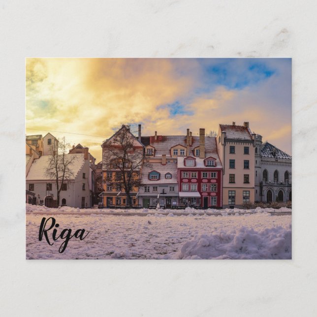 Solnedgång över gatan i Riga Vykort (Framsida)