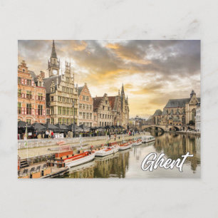 Solnedgång över Gent, Belgien Vykort