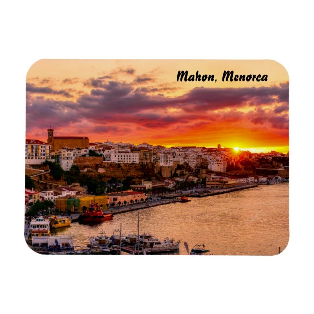 Solnedgång över hamnen i Mahon - Menorca, Spanien Magnet (Horisontell)