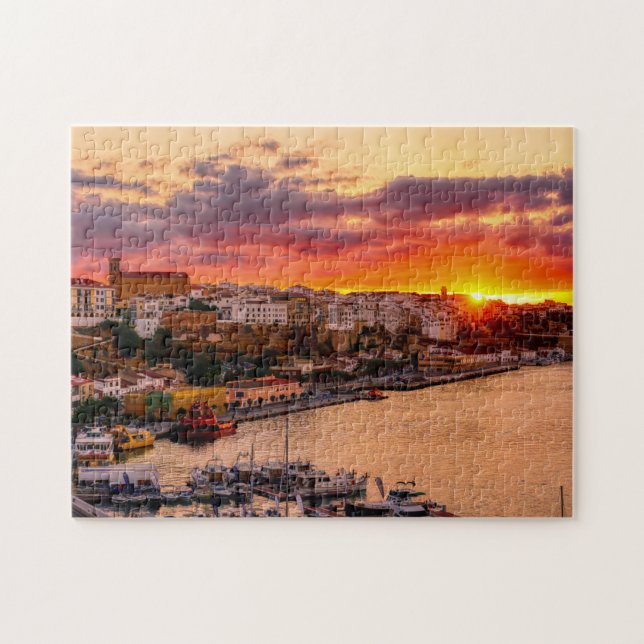 Solnedgång över hamnen i Mahon - Menorca, Spanien Pussel (Horisontell)