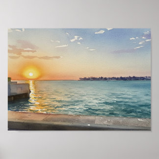 Solnedgång över hamnen poster