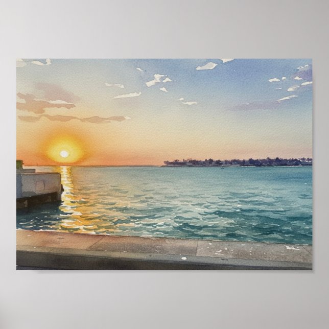 Solnedgång över hamnen poster (Framsidan)