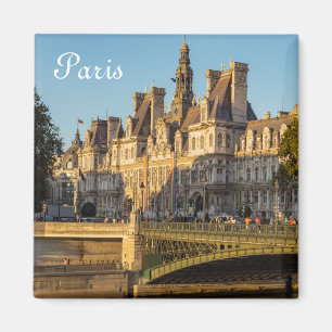 Solnedgång över Hotel de Ville i Paris, Frankrike Magnet