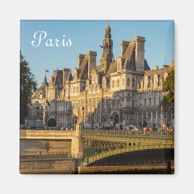 Solnedgång över Hotel de Ville i Paris, Frankrike Magnet (Framsidan)