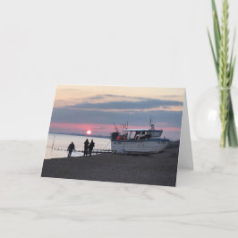 Solnedgång över Hythe Bay Kent med fiskebåtar Kort