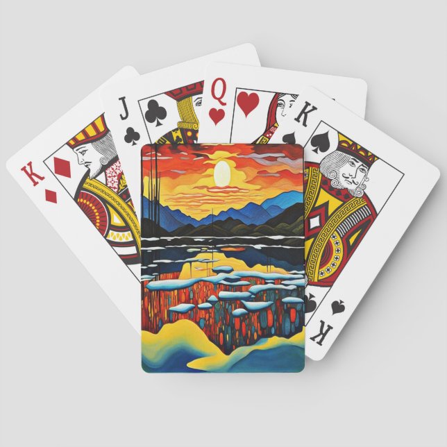 Solnedgång över isig sjö 2 casinokort (Baksidan)