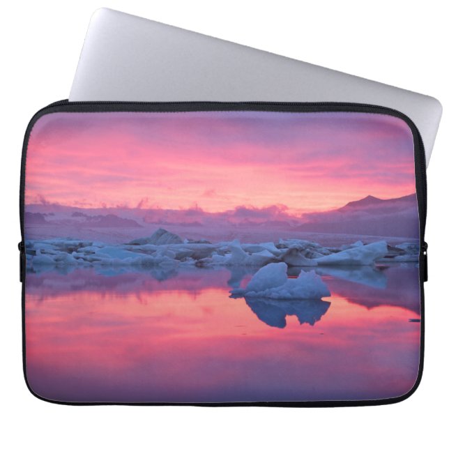 Solnedgång över Jokulsarlon Glacier Lagoon Laptop Fodral (Framsidan)