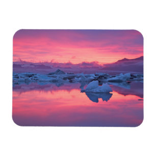 Solnedgång över Jokulsarlon Glacier Lagoon Magnet