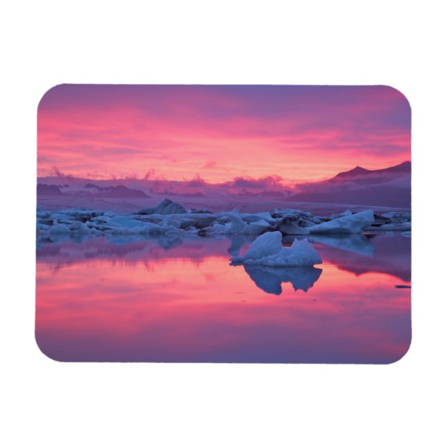 Solnedgång över Jokulsarlon Glacier Lagoon Magnet (Horisontell)