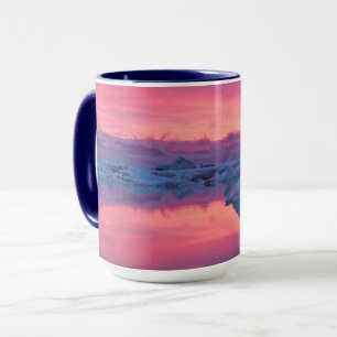 Solnedgång över Jokulsarlon Glacier Lagoon Mugg