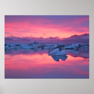 Solnedgång över Jokulsarlon Glacier Lagoon Poster