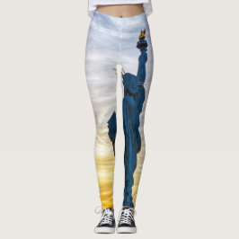 Solnedgång över Liberty Statue Replik i Paris Leggings