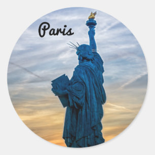 Solnedgång över Liberty Statue Replik i Paris Runt Klistermärke