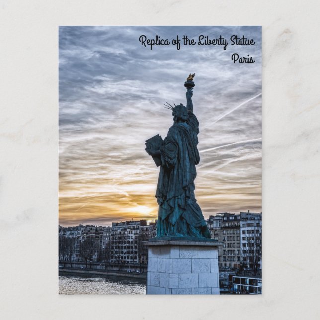 Solnedgång över Liberty Statue Replik i Paris Vykort (Framsida)